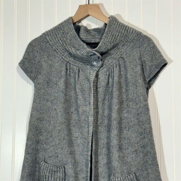 BCBG Max Azria Wool Blend Cardigan Sweater Jacket Gray L Shawl Collar Pockets - Picture 2 of 9